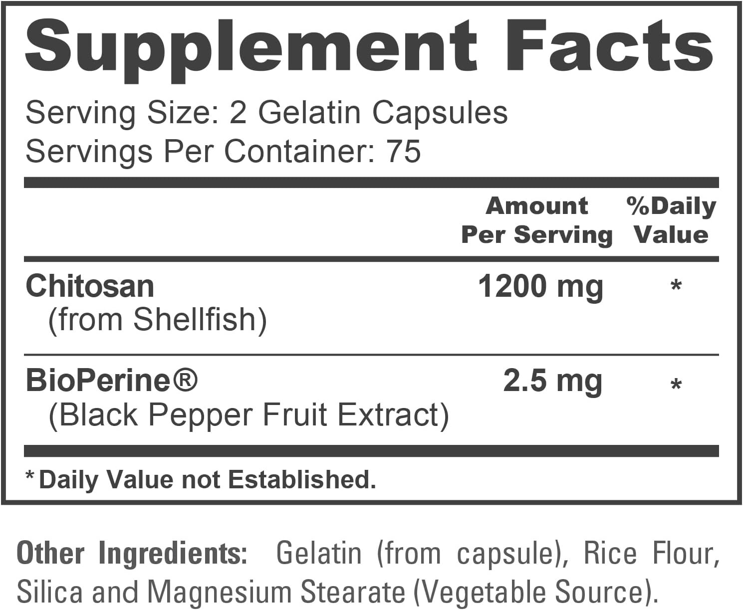 NusaPure Chitosan 1200mg con Bioperine - 150 Cápsulas - Sin OGM y Sin Soja
