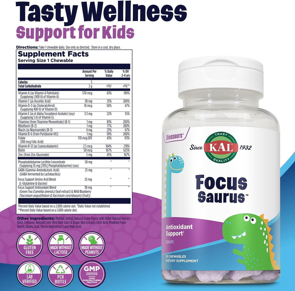 KAL Focus-Saurus Uva, 30 Comprimidos Masticables