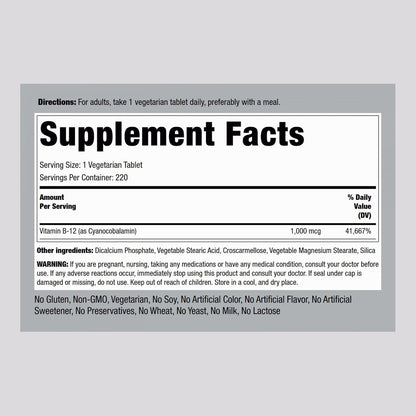 Vitamina B12 1000 mcg - 220 Comprimidos – Contribuye al funcionamiento normal del sistema nervioso. – Image 2