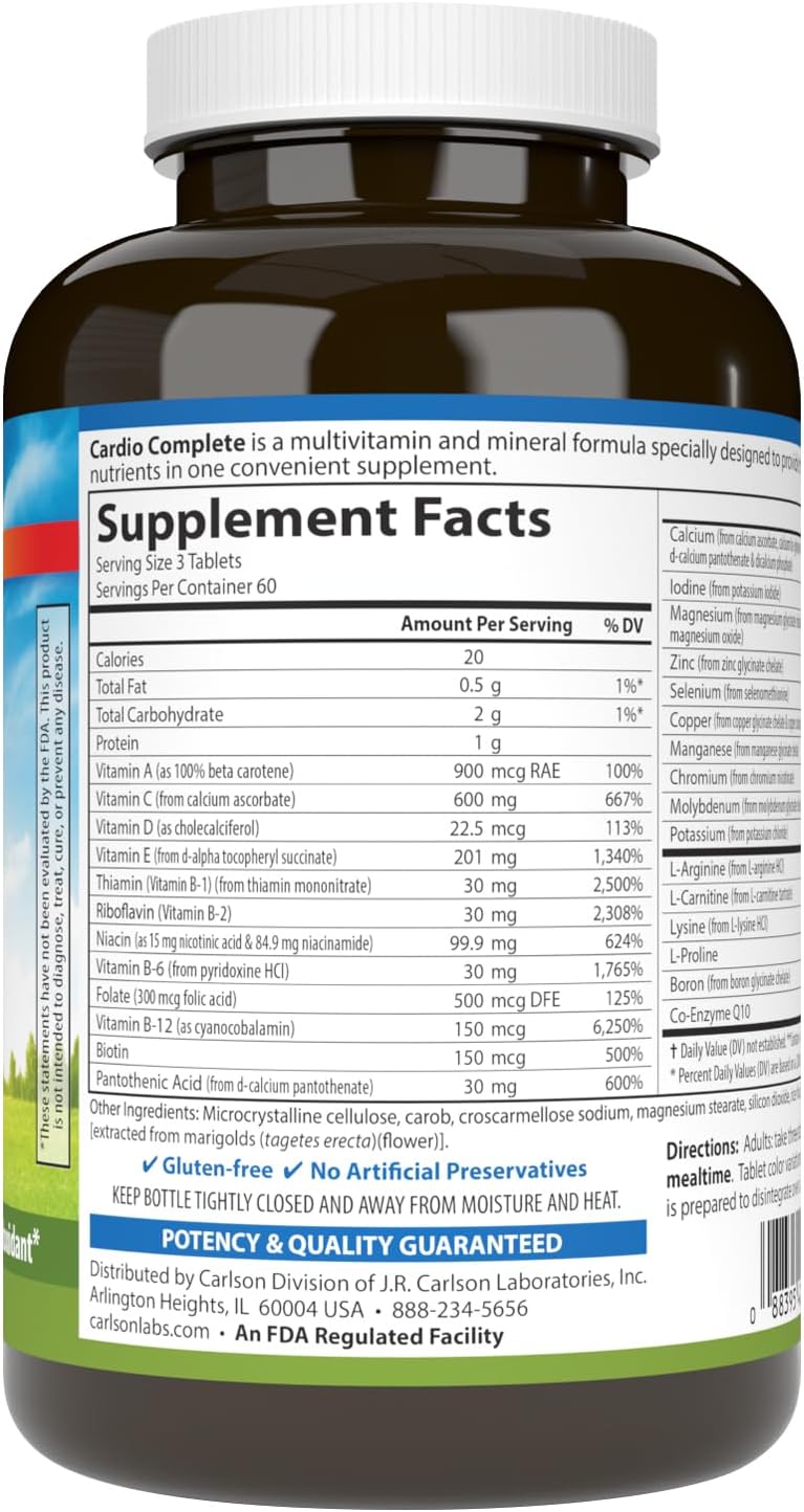 Carlson Cardio Complete - Multivitamínico Avanzado para la Circulación y Salud Cardíaca, 180 Comprimidos