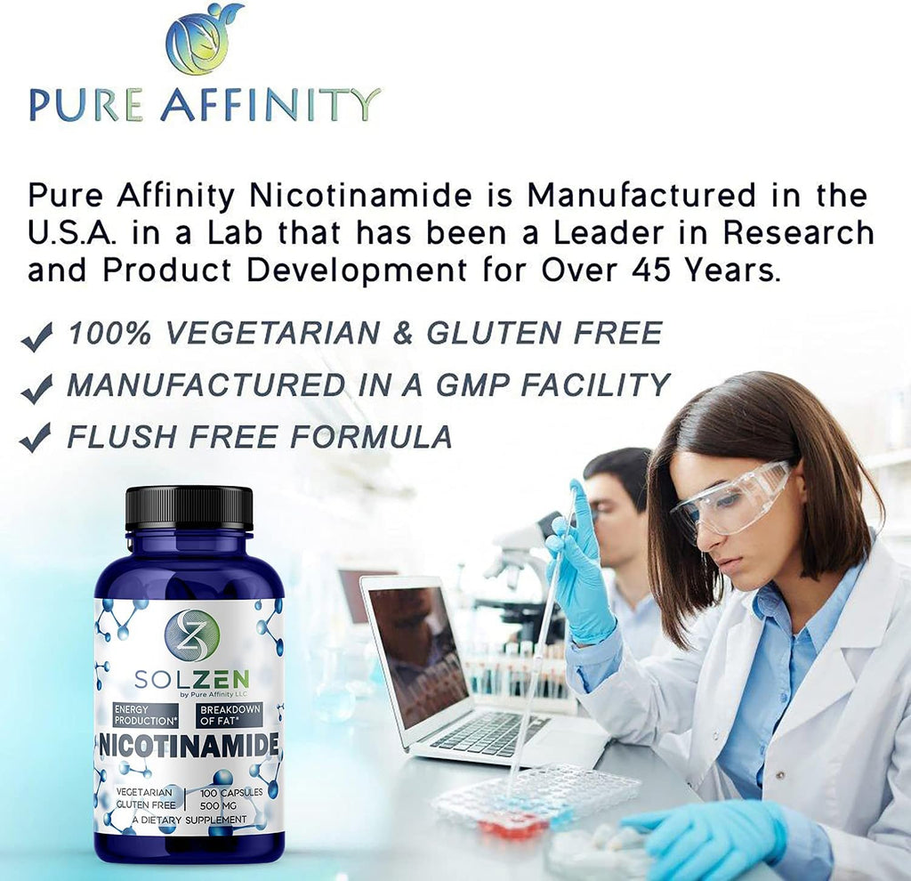 B3 Nicotinamida 500 mg – Niacina Sin Rubor, 100 Cápsulas