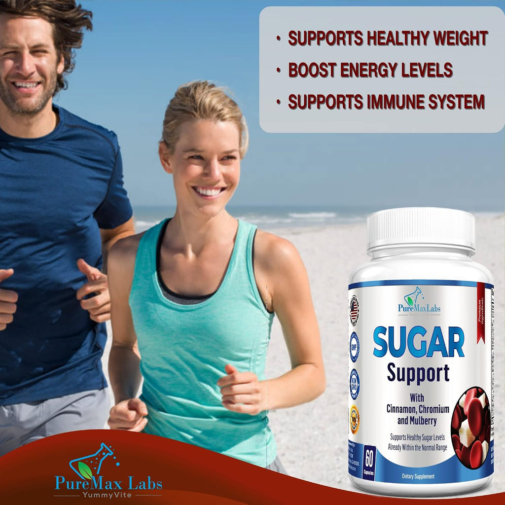 YUMMYVITE Sugar Support - Suplemento con Canela, Cromo, Mora, Ácido Alfa Lipoico - 20 Hierbas y Vitaminas - 60 Cápsulas