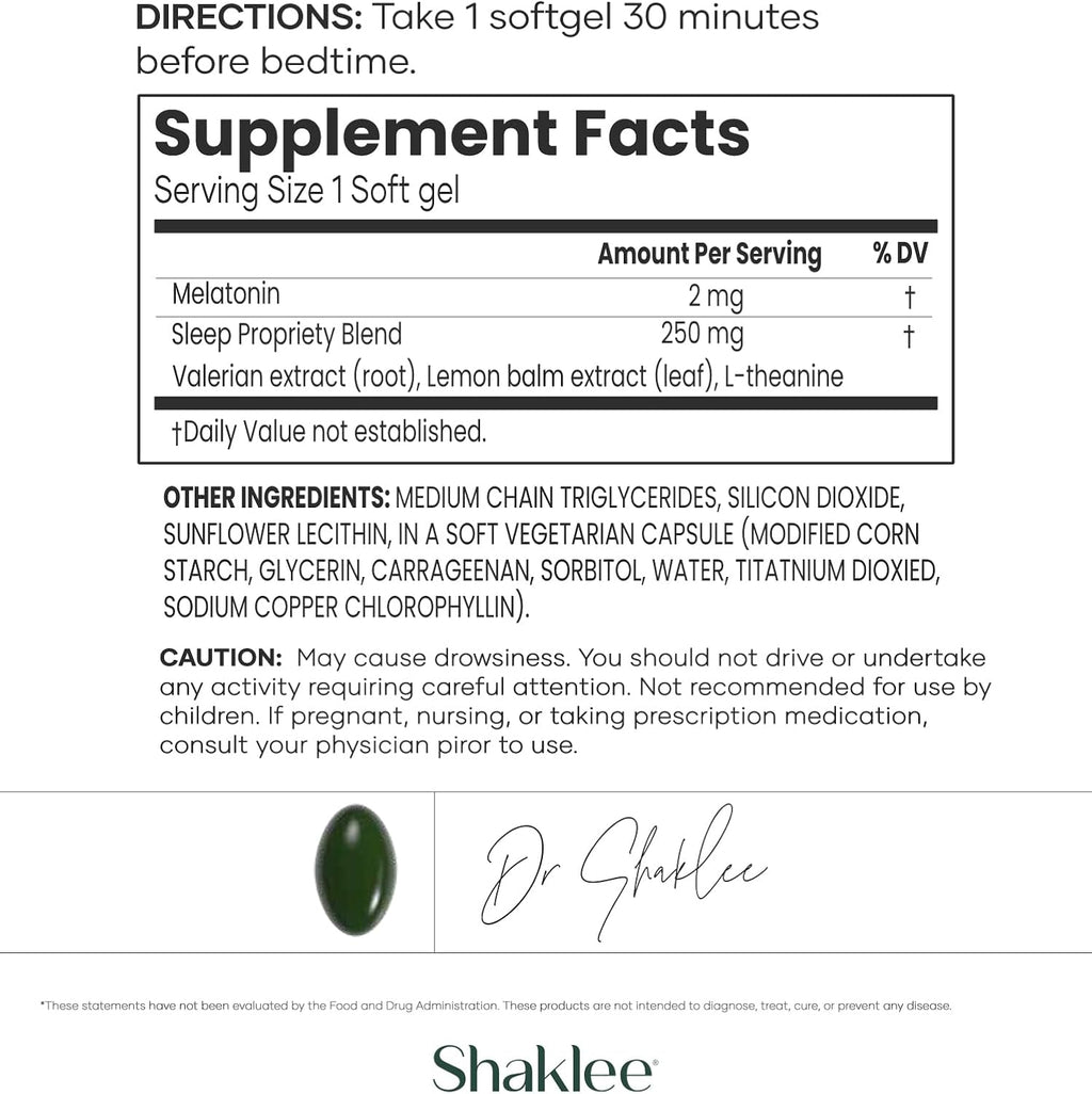 Shaklee Dream Serene - Ayuda para Dormir con Melatonina, Valeriana, Melisa y L-Teanina, 30 Softgels
