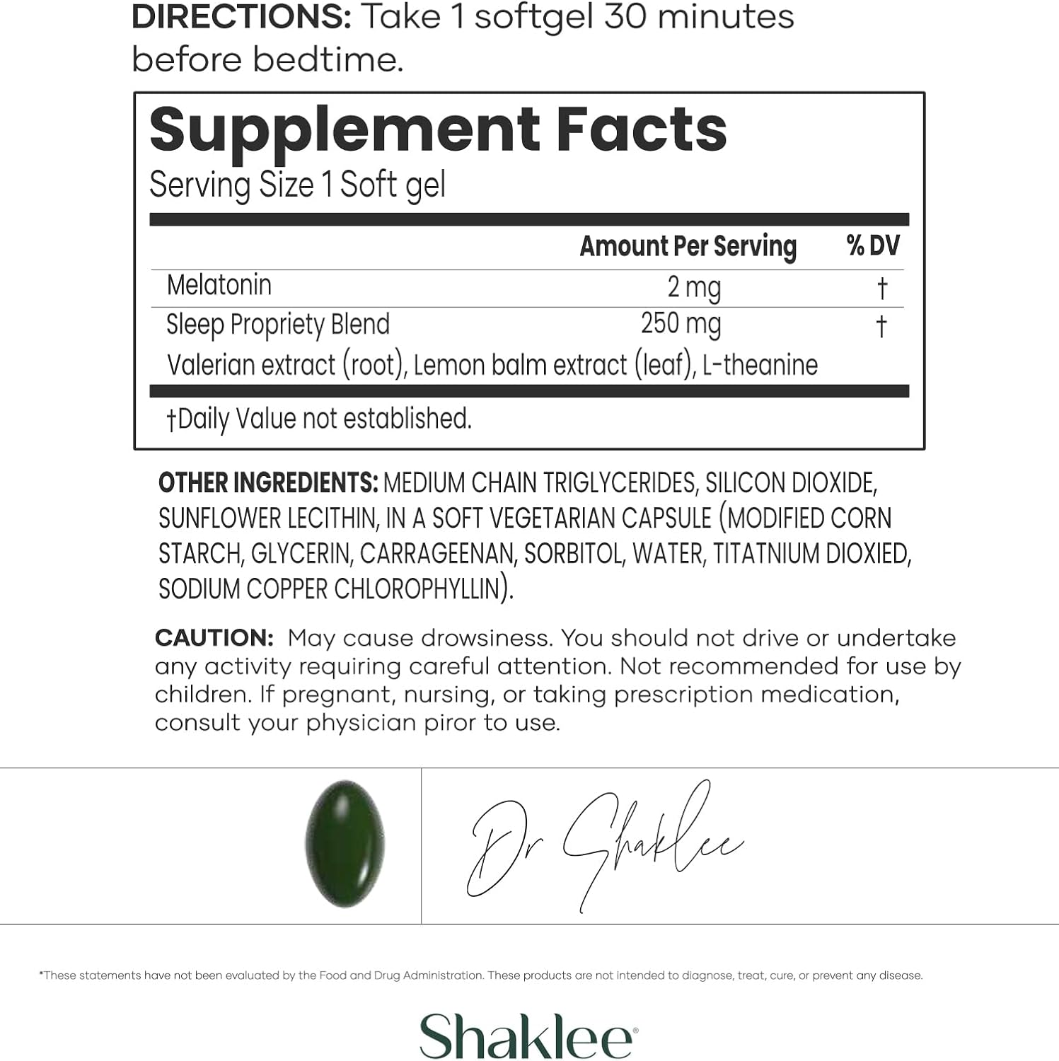 Shaklee Dream Serene - Ayuda para Dormir con Melatonina, Valeriana, Melisa y L-Teanina, 30 Softgels
