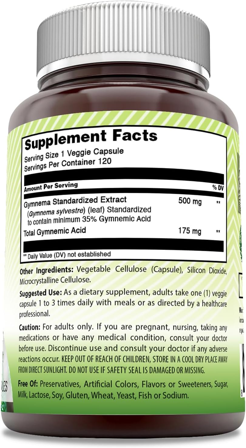 Amazing India Gymnema 500 mg | Cápsulas Veganas | No-GMO | Sin Gluten | 120 Cápsulas