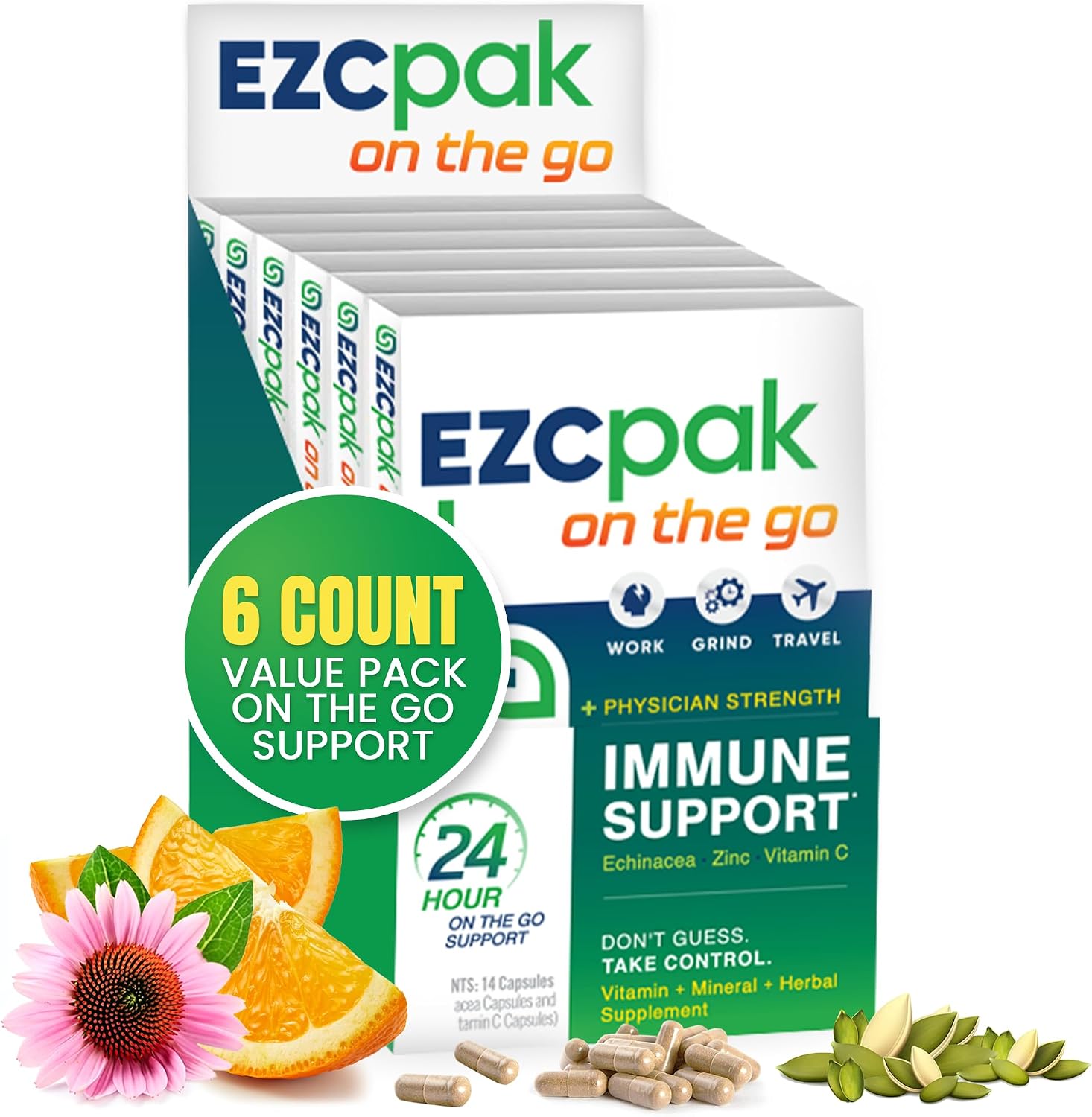EZC Pak On The Go - Equinácea, Vitamina C y Zinc para las Defensas