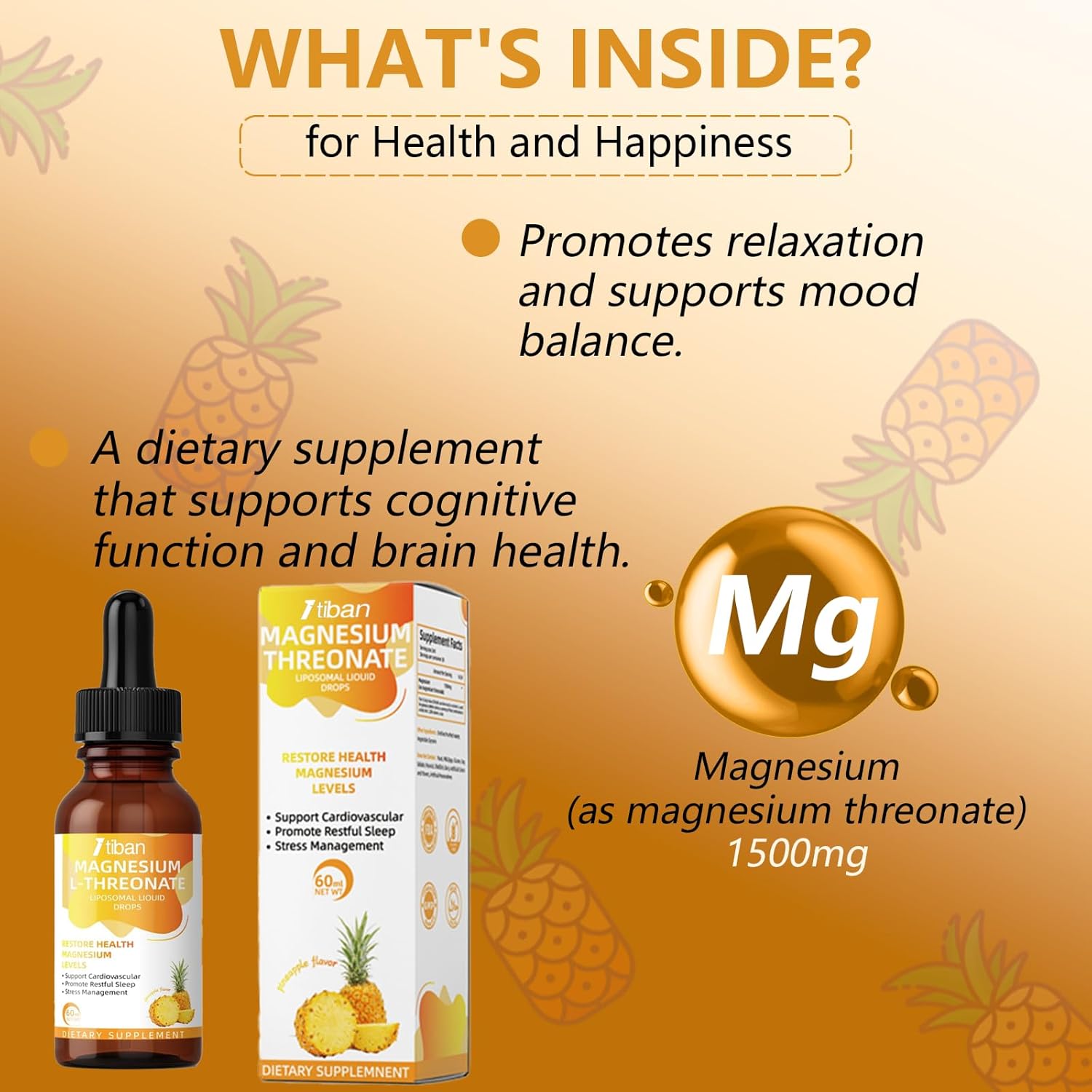 Magnesium L-Threonate Líquido Gotas Sabor Piña 60ml