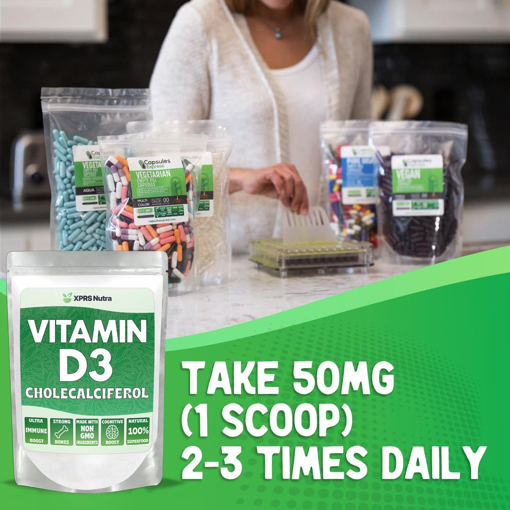 XPRS Nutra Vitamina D3 en Polvo (Colecalciferol) – Sin Sabor, 113 g (4 oz)