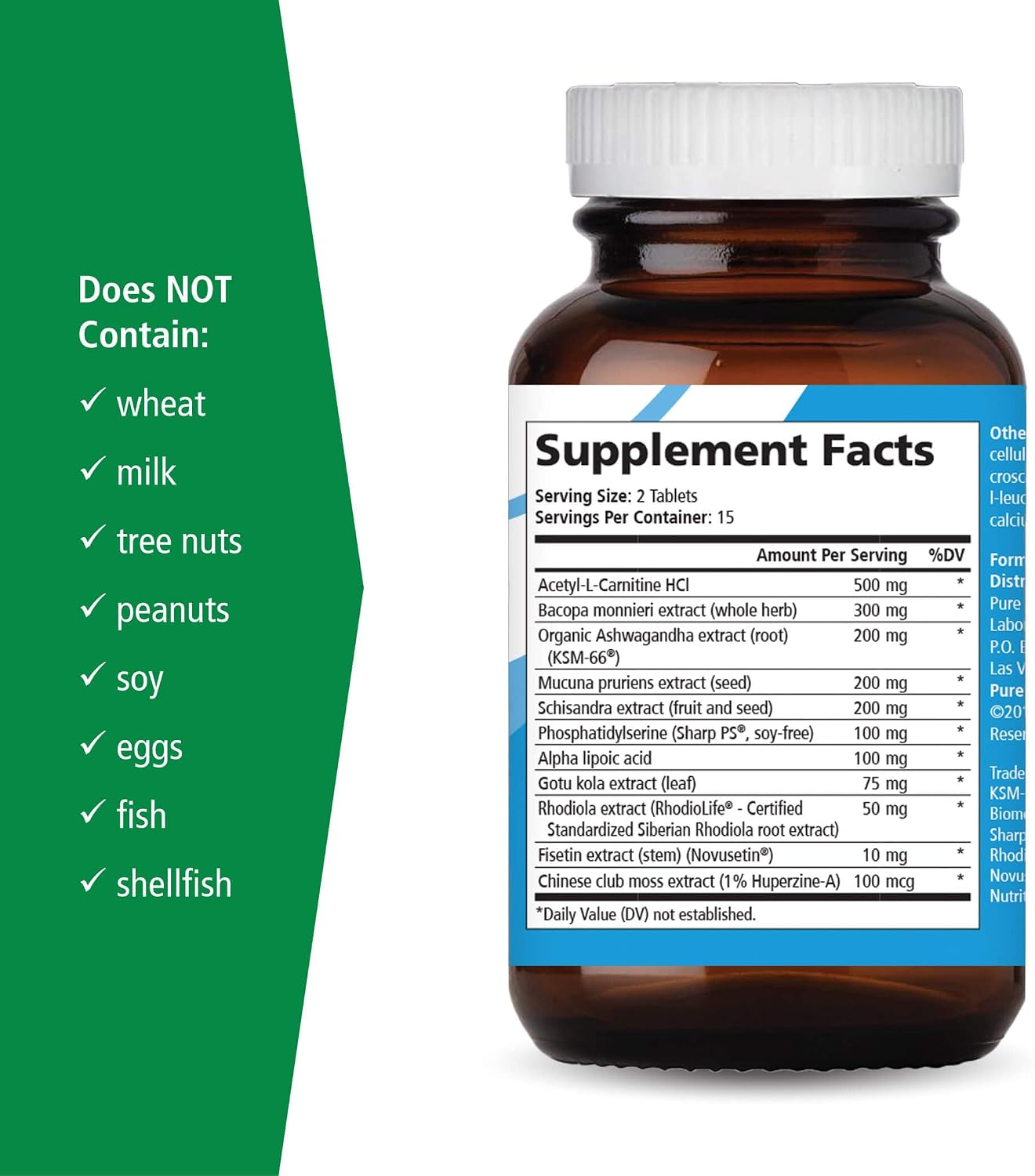 PURE ESSENCE LABS Brain Essence - Suplemento para la Memoria y la Concentración con Bacopa Monnieri y Ashwagandha (60 Comprimidos)