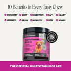 Suplemento Multivitamínico 10 en 1 para Perros con Glucosamina y Probióticos - Apoyo para Articulaciones y Cadera, Salud Digestiva, Inmunidad, Corazón y Piel - Vitaminas Diarias y Omega-3 (Sabor a Mantequilla de Maní, 90 unidades)