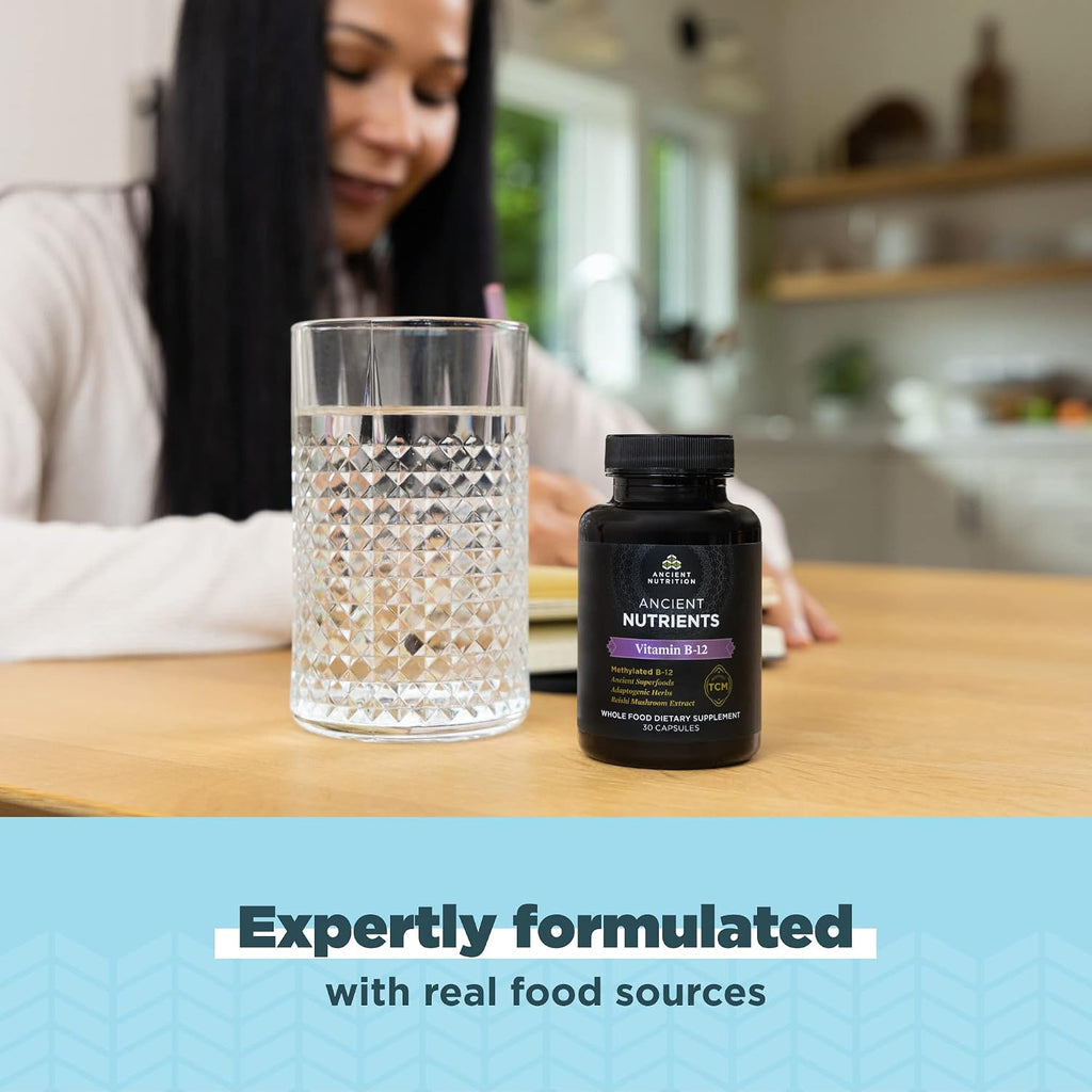 Ancient Nutrition Vitamina B12 con Metilcobalamina y Hierbas Adaptogénicas - 30 Cápsulas