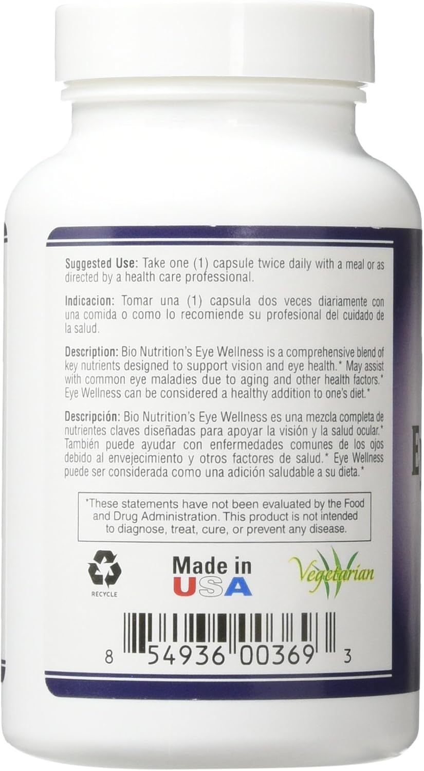 Bio Nutrition Eye Wellness con Zeaxantina Cápsulas Vegetarianas, 60 Unidades