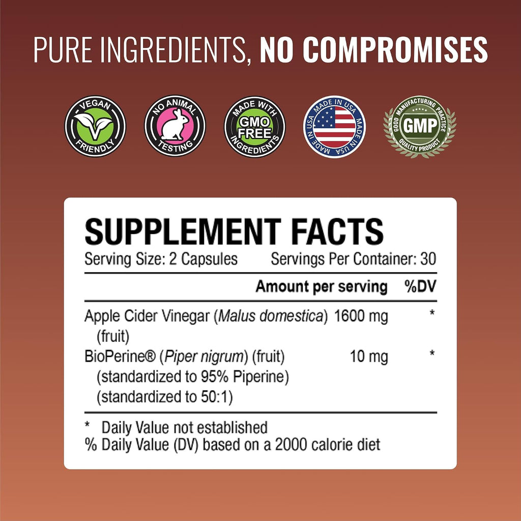 Approved Science Cápsulas de Vinagre de Manzana con 'The Mother' y BioPerine – 1600 mg – Vegano, No-GMO – 60 Cápsulas (Pack de 3)