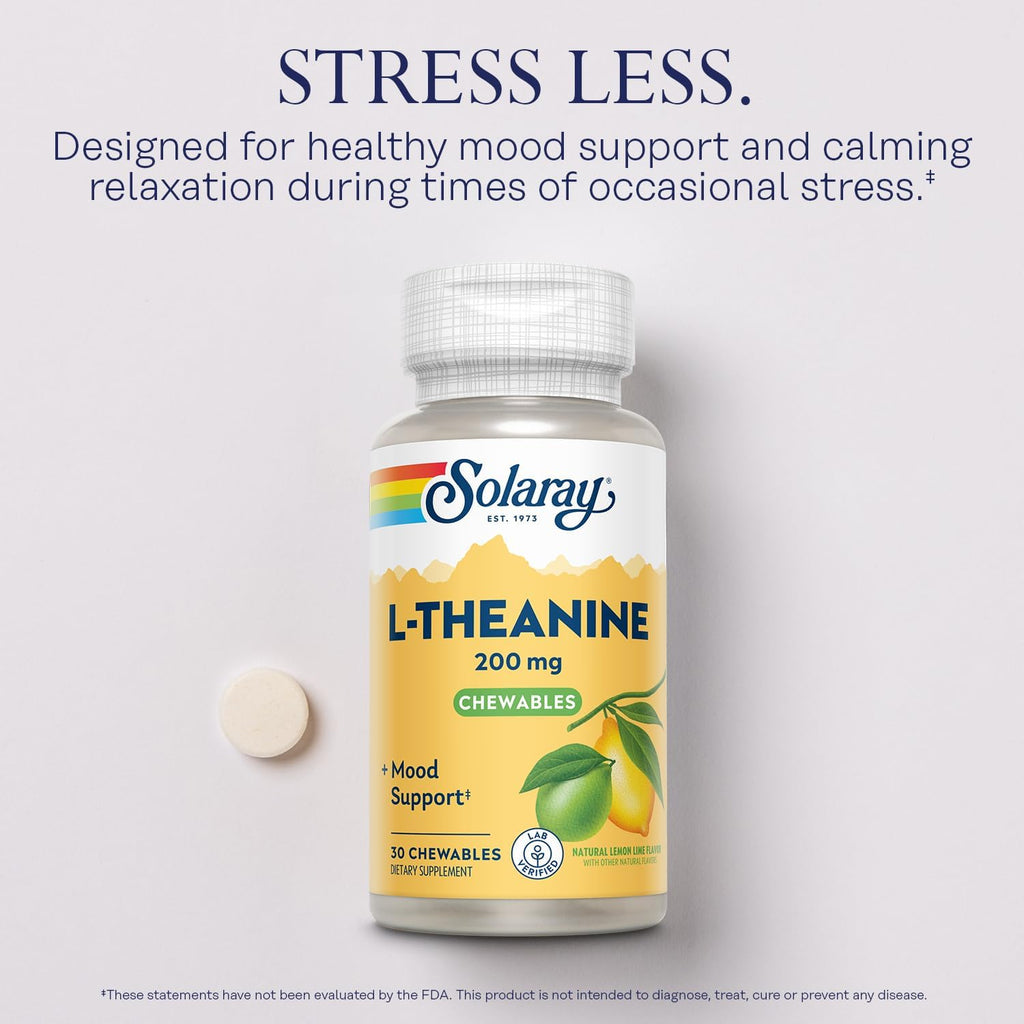 SOLARAY L-Teanina 200mg con Vitamina B6 - 30 Comprimibles Sabor Limón Lima