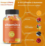 NutraChamps Vitamin C Gummies - 5 en 1 con Saúco, Escaramujo, Bioflavonoides Cítricos y Acerola (Pack de 2)