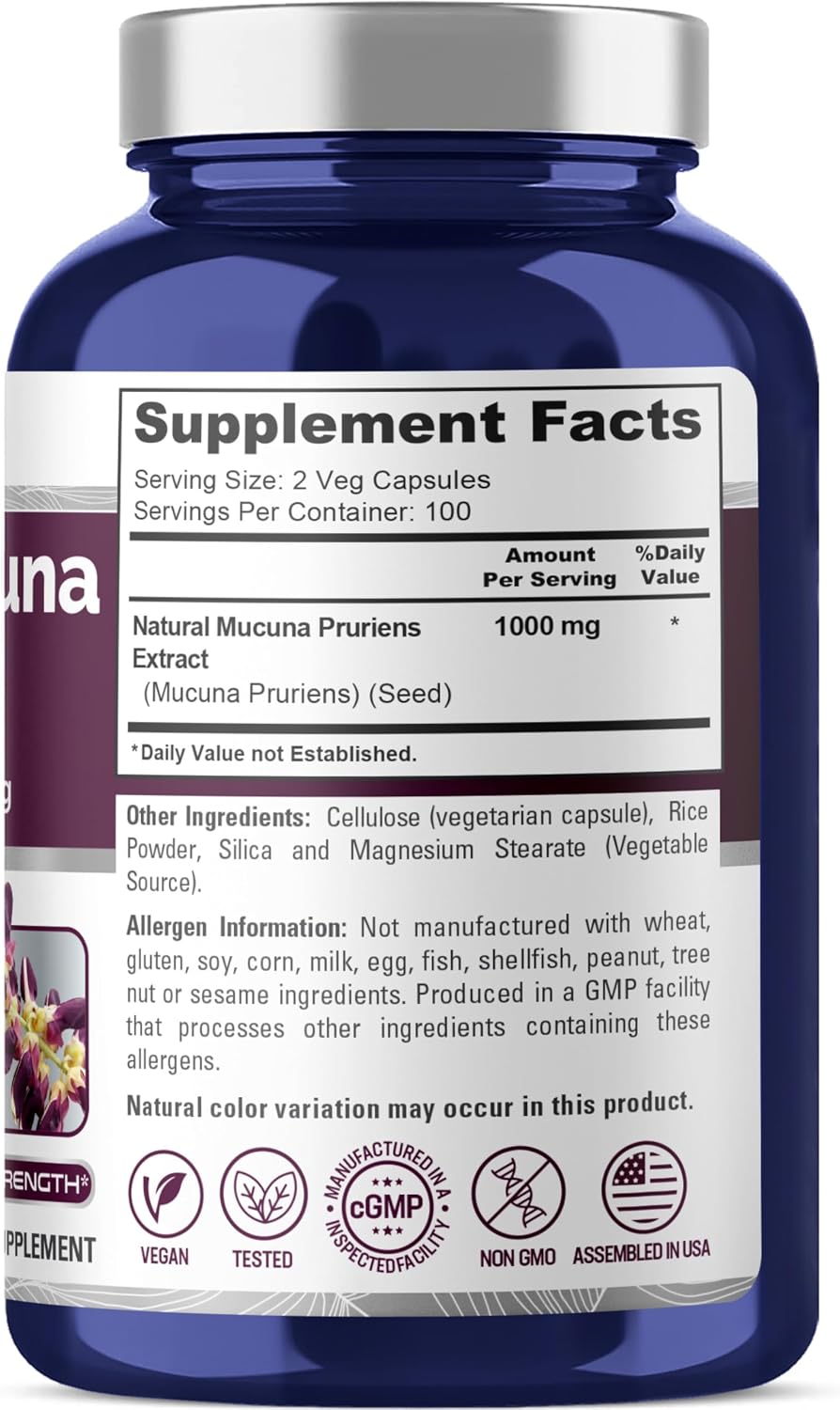 Mucuna Pruriens 1000mg | 200 Cápsulas Veganas - NusaPure