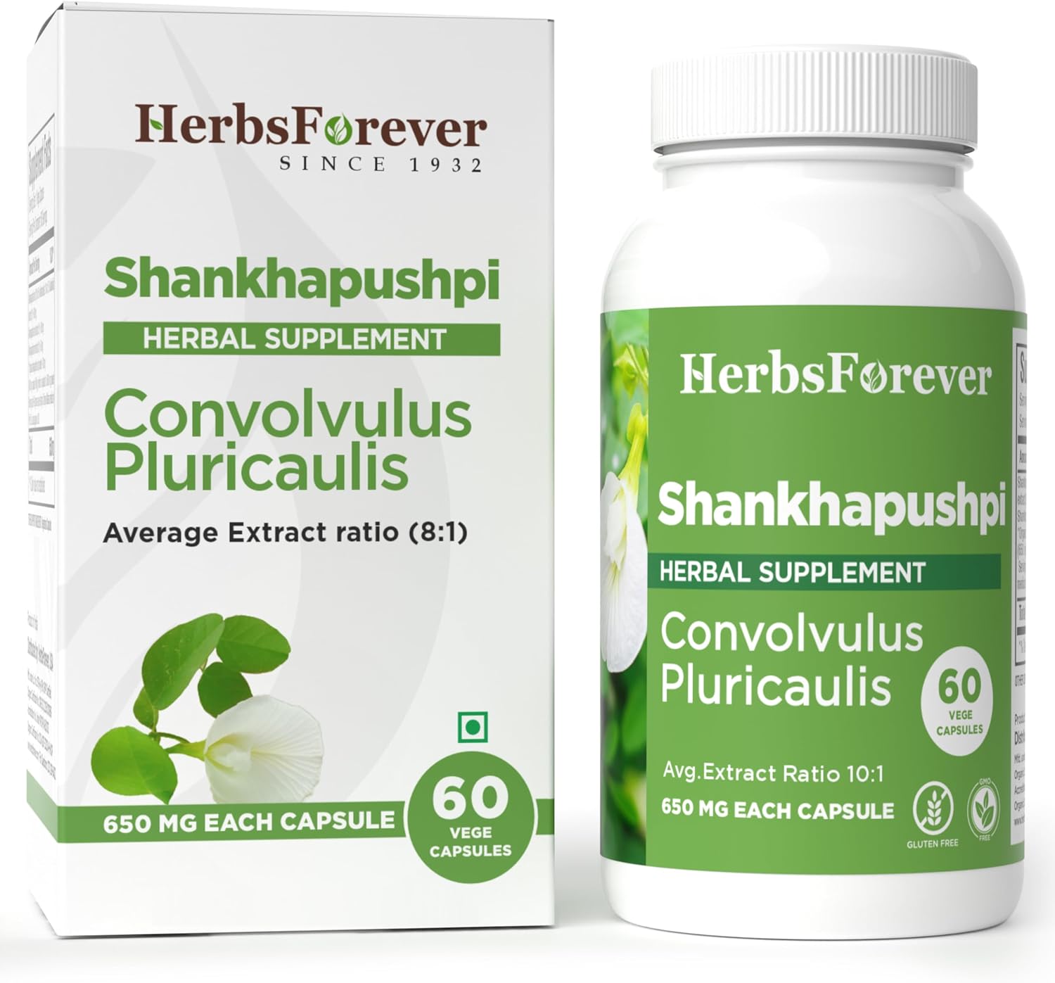 Herbsforever Shankhpushpi (Convolvulus pluricaulis) Extra Strength (20:1) Extract - 60 Cápsulas Vegetarianas