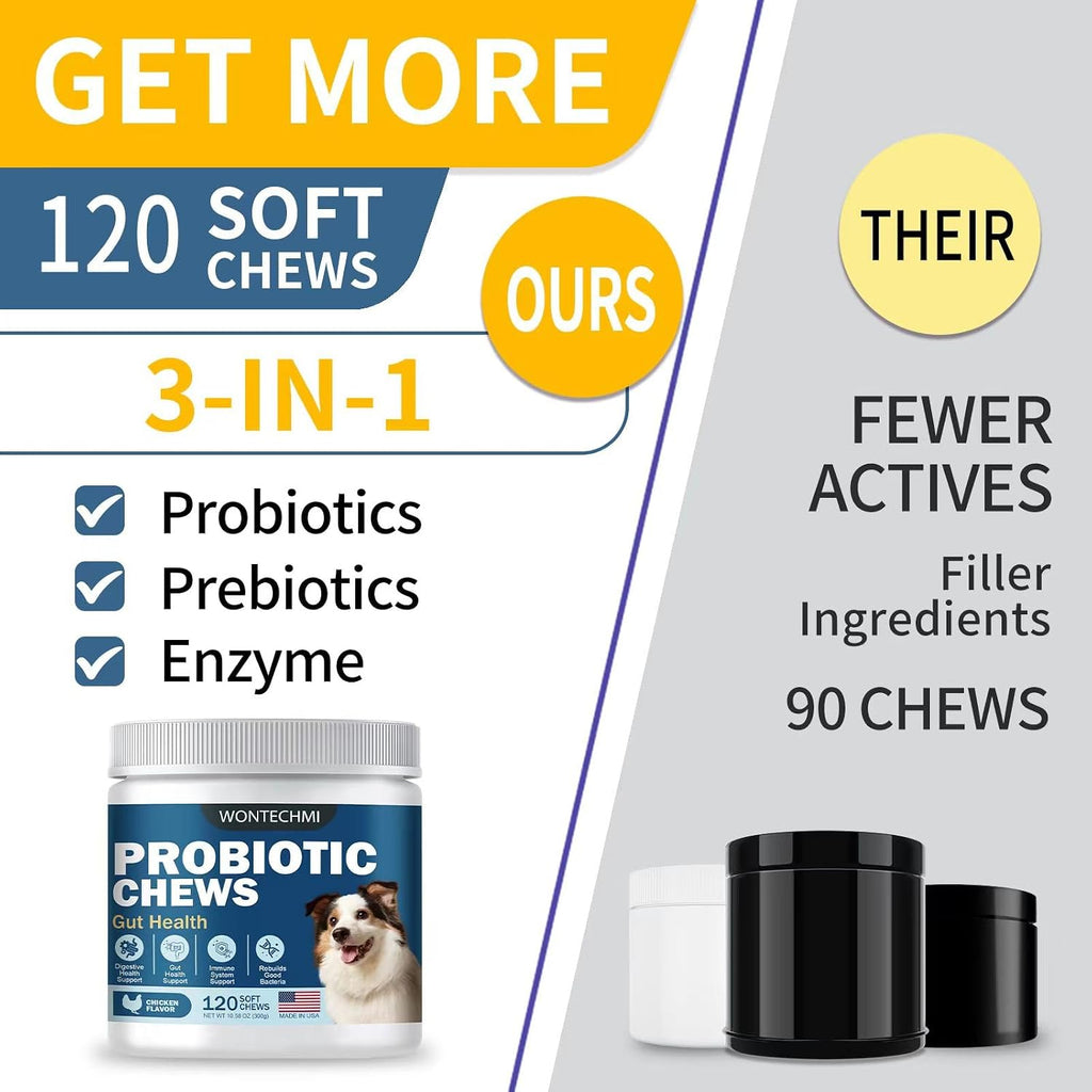 Probióticos para Perros - Salud Digestiva, Piel e Inmunidad - Masticables de Pollo (120 chews)