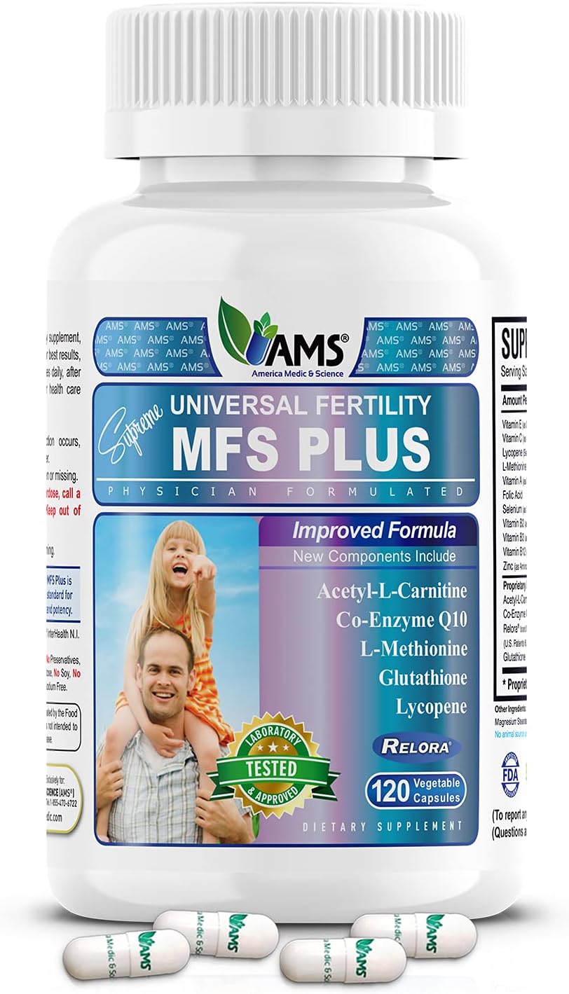 America Medic & Science MFS Plus Suplemento de Fertilidad para Hombres (120 Cápsulas) - Potenciador de Esperma, Apoya Motilidad, Vitaminas Preconcepción con Zinc, CoQ10