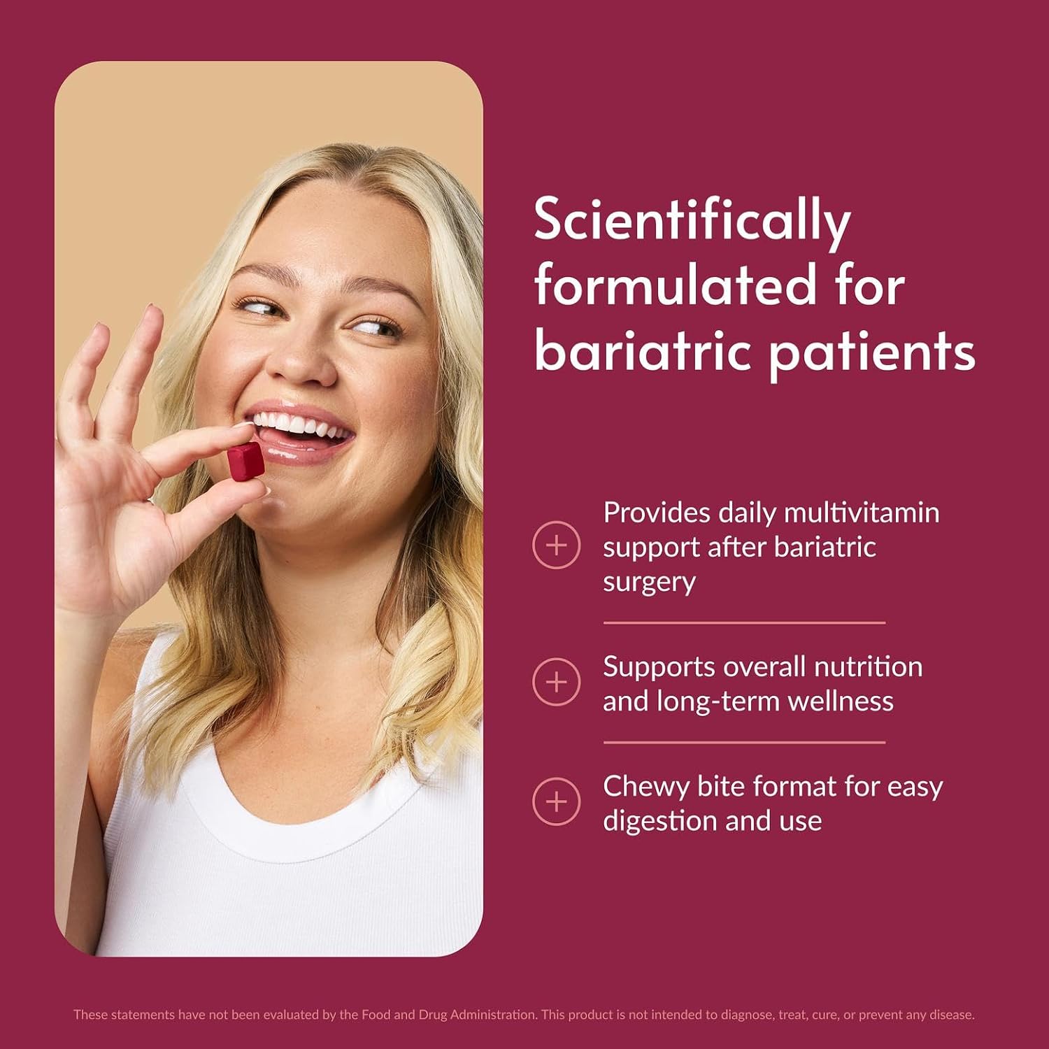 Bariatric Advantage Multi Chewy Bite - Multivitamínico Masticable para Cirugía Bariátrica - Sabor Cereza Oscura - 60 unidades