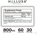 Hallusa Natural Graviola Soursop 800mg - 60 Cápsulas - Complemento Alimenticio de Guanábana
