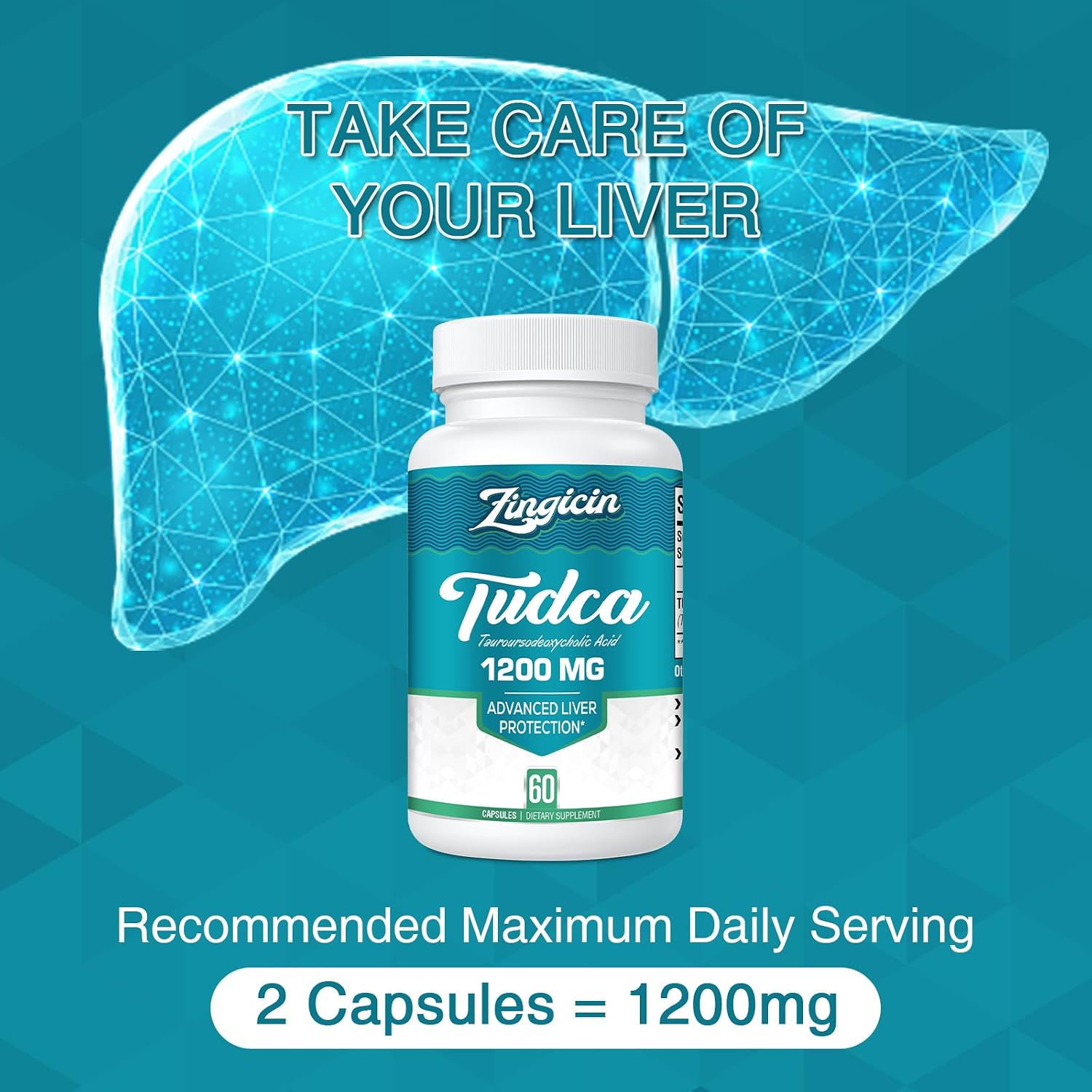 Zingicin TUDCA Supplement 1200mg - 60 Cápsulas Veganas