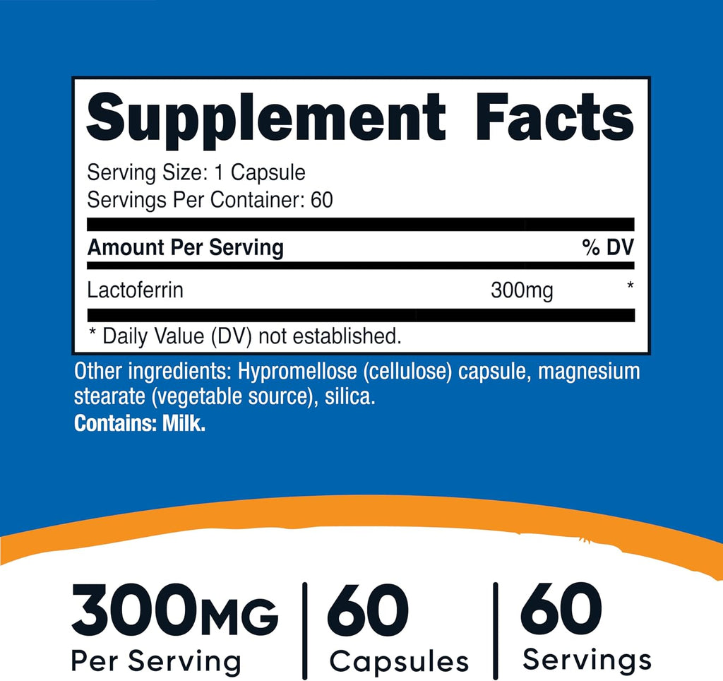 Nutricost Lactoferrin Capsules (60 Cápsulas, 300mg) - Sin Gluten, Vegetariano