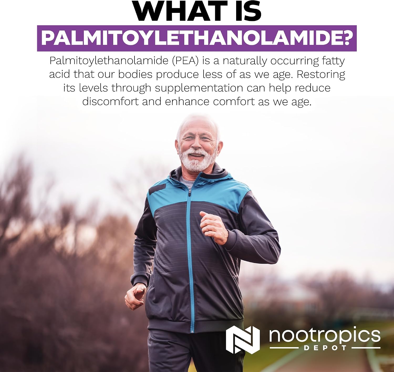 Nootropics Depot Palmitoiletanolamida (PEA) 400mg Cápsulas - Apoyo Articular, Nervioso e Inmune - 180 Cápsulas