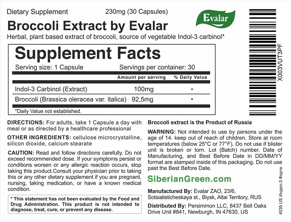 Evalar Extracto de Brócoli con Indol-3-Carbinol - 30 Cápsulas