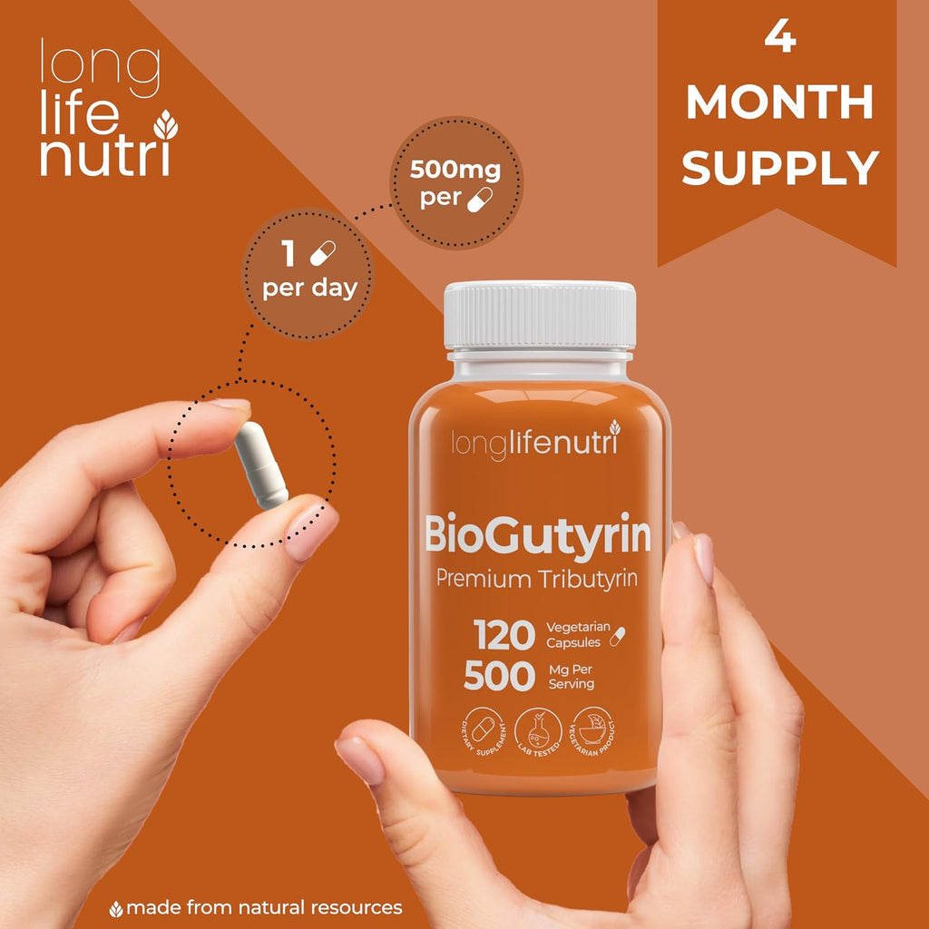 BioGutyrin – Tributyrina 500mg, Postbiótico para la Función Intestinal, 120 Cápsulas Vegetales