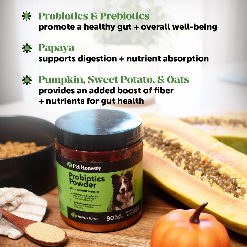 Pet Honesty Probióticos en polvo para perros con enzimas digestivas y calabaza - 90 dosis