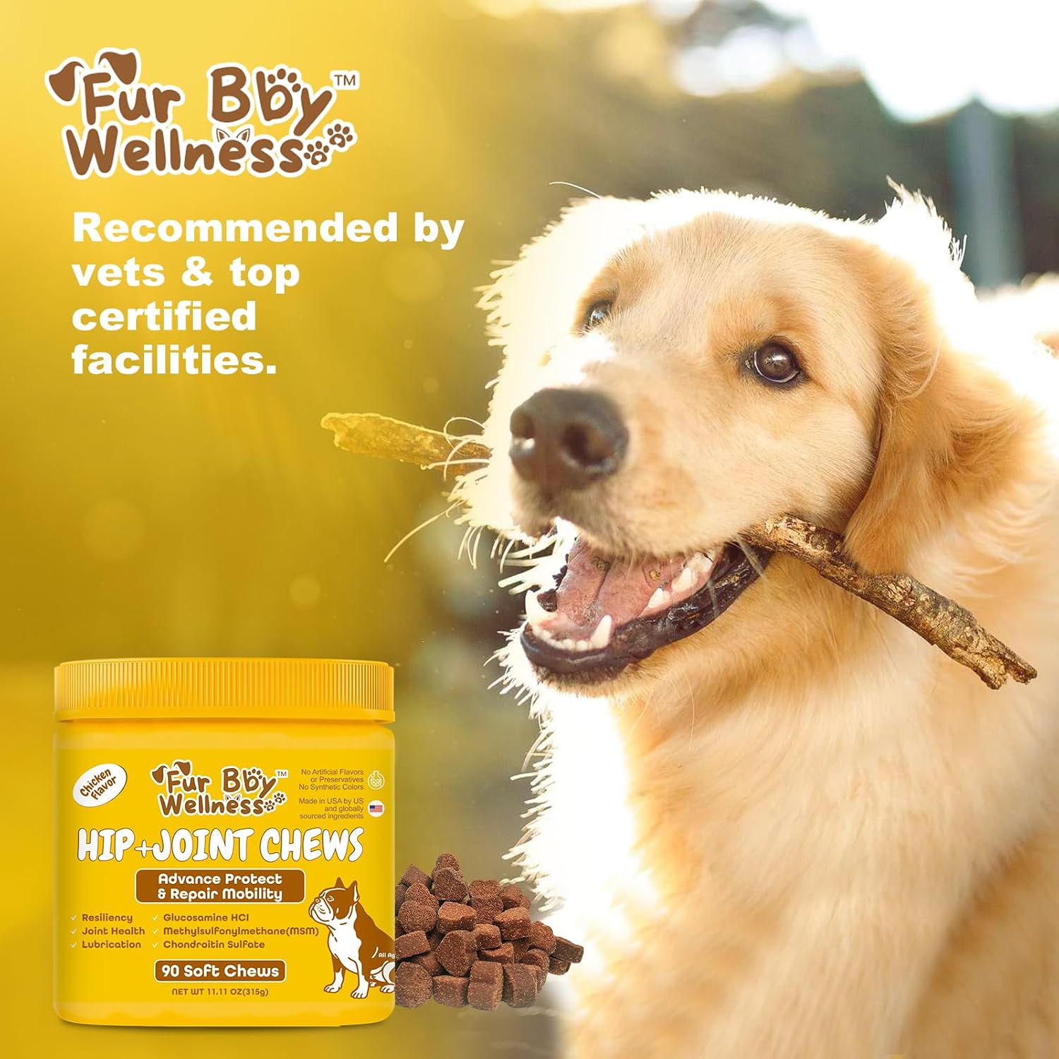 Vet-Strength Suplemento para Cadera y Articulaciones para Perros - 90 Snacks Blandos Sabor Pollo