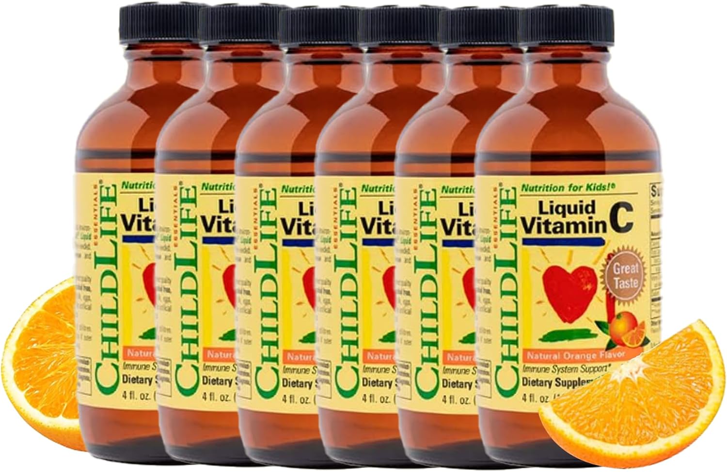 CHILDLIFE ESSENTIALS Vitamina C Líquida - Suplemento de Vitamina C Pura para Niños, Apoyo Inmunológico, Bajo en Azúcar, Sabor Natural a Naranja - 118 ml (Pack de 6)