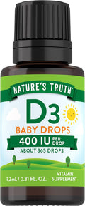 Nature's Truth Gotas de Vitamina D3 para Bebés | 400 UI | 9,2 mL | Vegetariano, Sin Gluten y No GMO