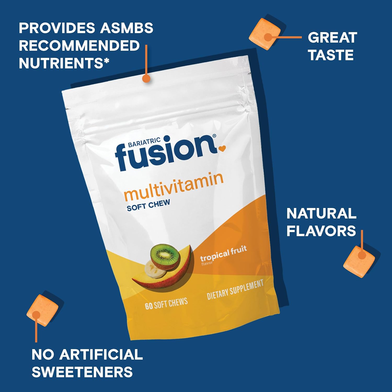 Bariatric Fusion Multivitamínico en Gominola Blanda para Cirugía Bariátrica - Sabor Fruta Tropical - 60 Unidades (1 Mes)
