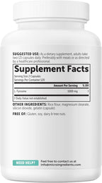 Micro Ingredients L-Tirosina 1000 mg, 240 Cápsulas | Suplemento de Aminoácidos No Transgénico