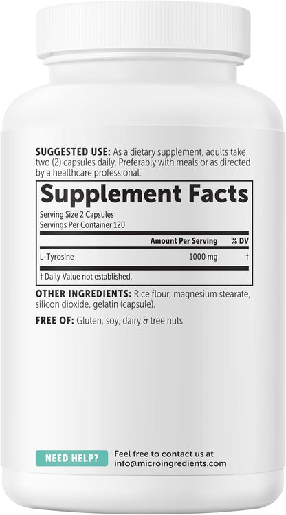 Micro Ingredients L-Tirosina 1000 mg, 240 Cápsulas | Suplemento de Aminoácidos No Transgénico – Image 8