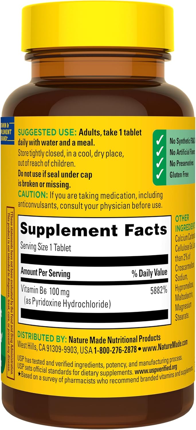 Nature Made Vitamina B6 100 mg – 100 Comprimidos