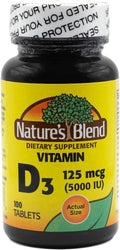 Nature's Blend Vitamina D3, 5000 UI, 100 Tabletas