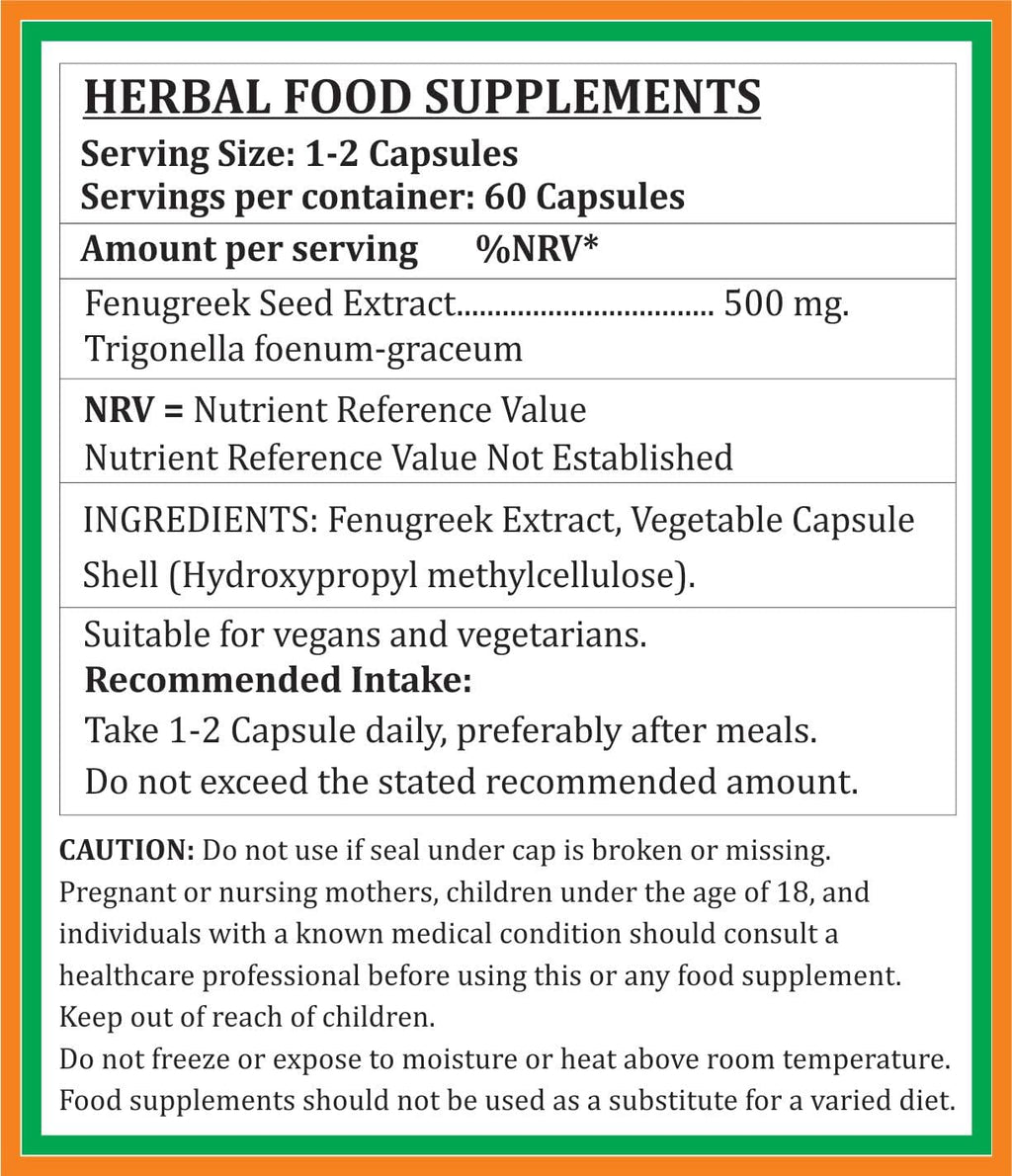 Fenugreek Forte Cápsulas de 500 mg - Extracto de Fenogreco 10:1 - 4 Envases de 60 Cápsulas Vegetales