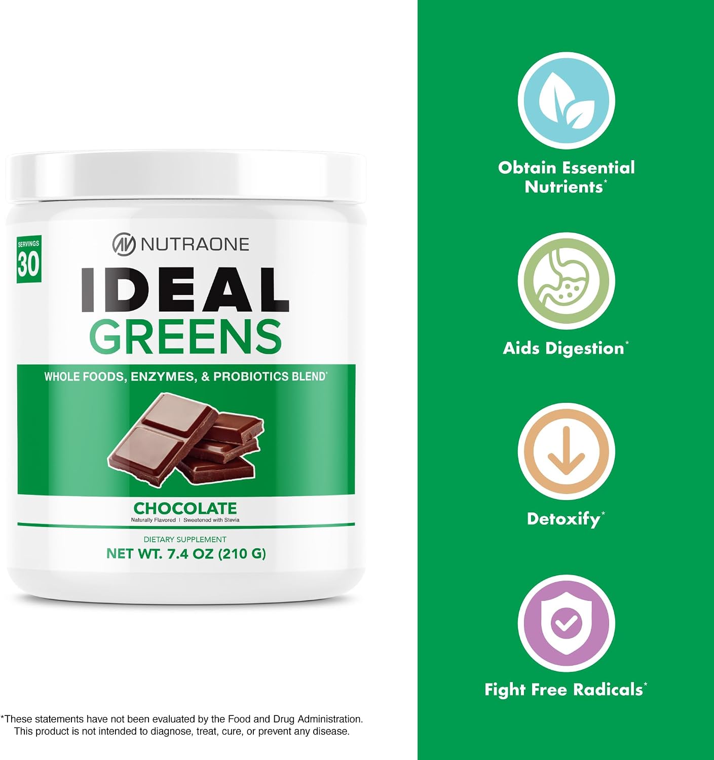 NutraOne Ideal Greens: Suplemento de Superalimentos Verdes en Polvo (30 raciones, sabor bayas)