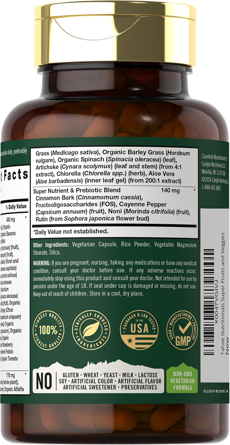 Tahoe Nutritionals Super Fruits and Veggies Cápsulas - 90 Cápsulas - Complemento Vegetariano, No Transgénico y Sin Gluten