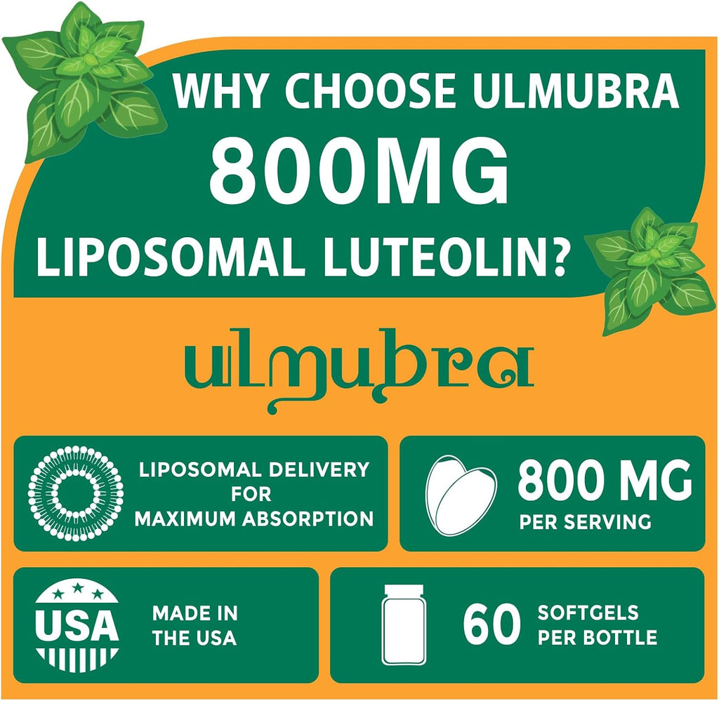 Ulmubra 800 mg Luteolina Liposomal - Suplemento Antioxidante de Alta Absorción, 60 Perlas