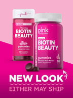 PINK Biotin Gummies | 2.500 mcg | 60 Gominolas | Vitamina para Cabello, Piel y Uñas | Sabor Fruta | Sin Gluten y No GMO
