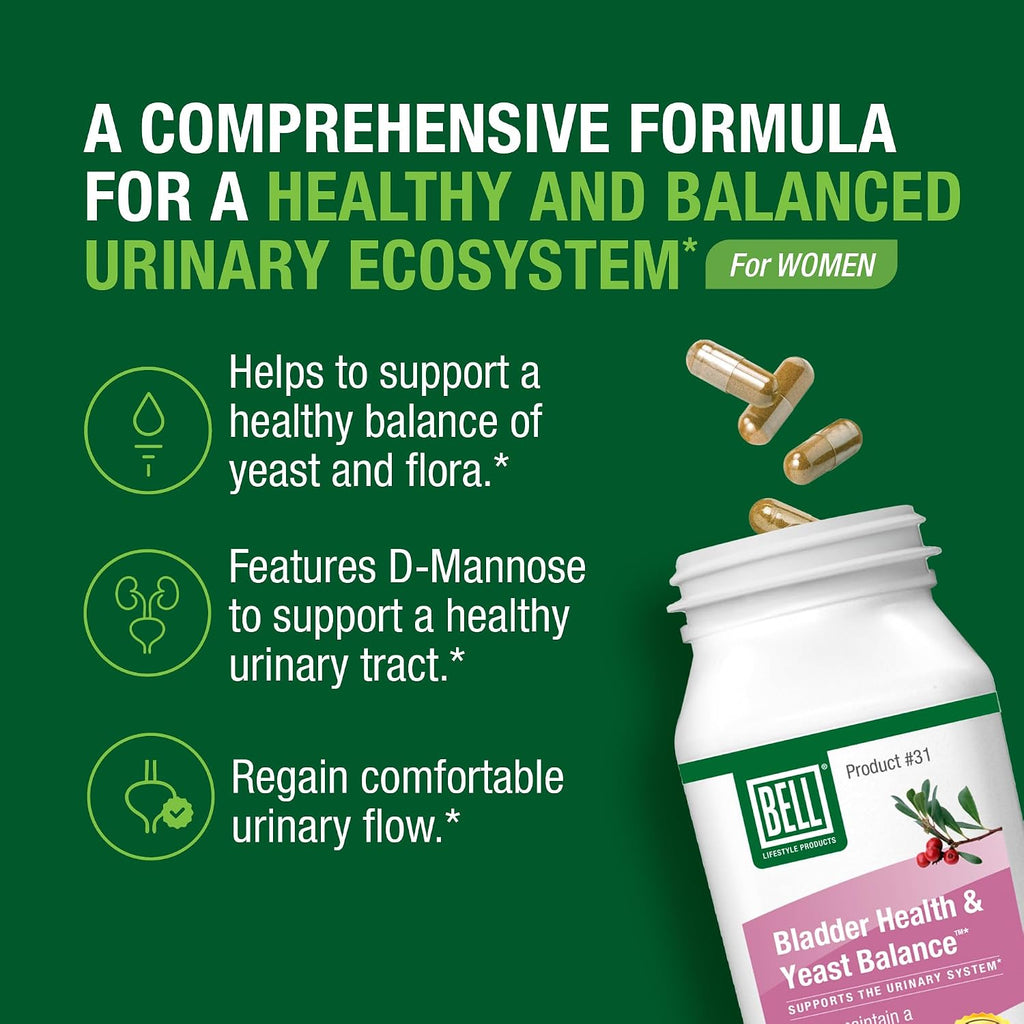Bell Bladder Health & Yeast Flora Balance - 60 Cápsulas - D-Mannose para el Bienestar Femenino