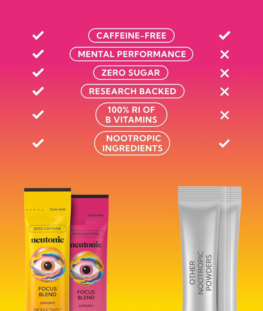 Neutonic Nootropic Focus Blend | 32 Sticks | Sabor Mango Melocotón y Bayas Silvestres | Sin Cafeína