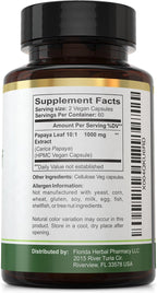 Florida Herbal Pharmacy - Extracto de Hoja de Papaya 10:1, 120 Cápsulas, 500 mg por Cápsula