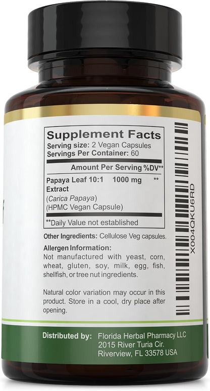 Florida Herbal Pharmacy - Extracto de Hoja de Papaya 10:1, 120 Cápsulas, 500 mg por Cápsula – Image 3