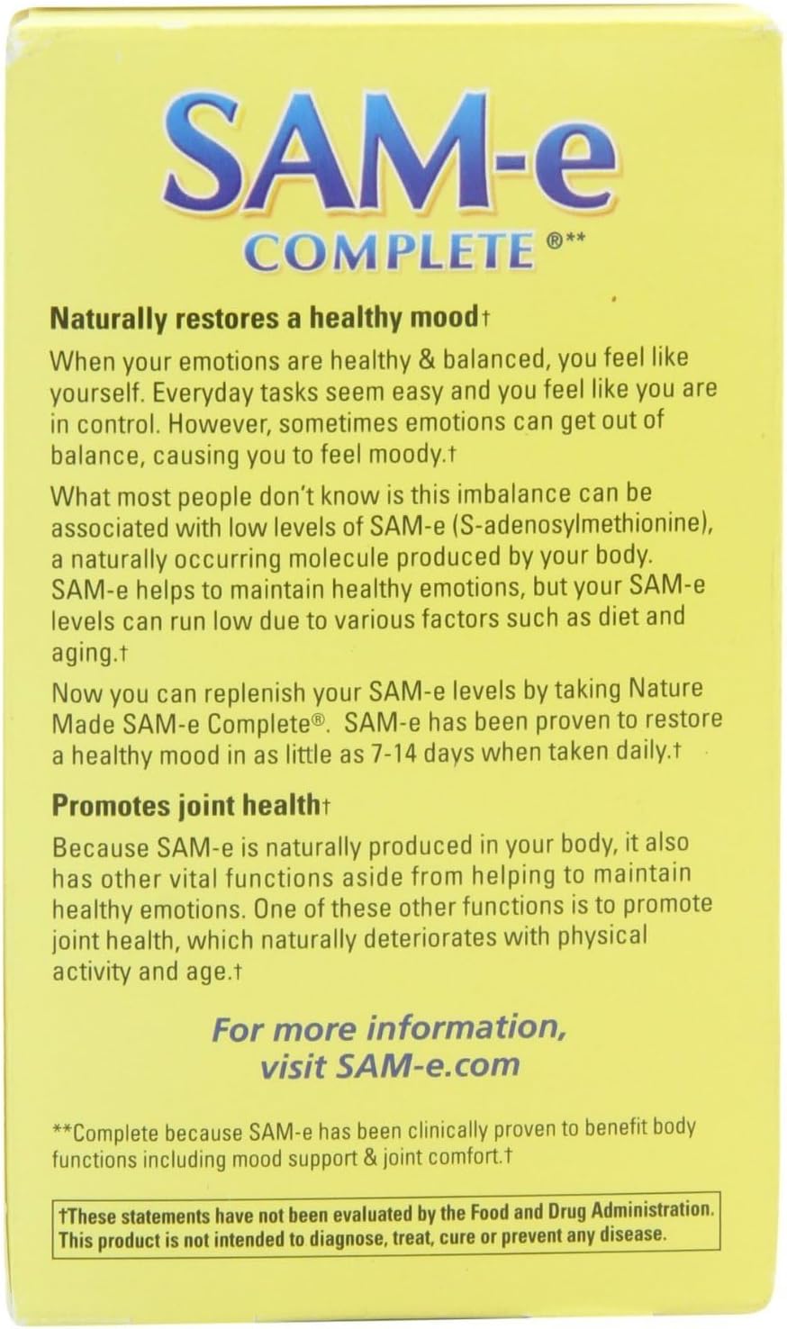 Nature's Made SAM-e Complete 400 mg, 36 Comprimidos (Paquete de 2)