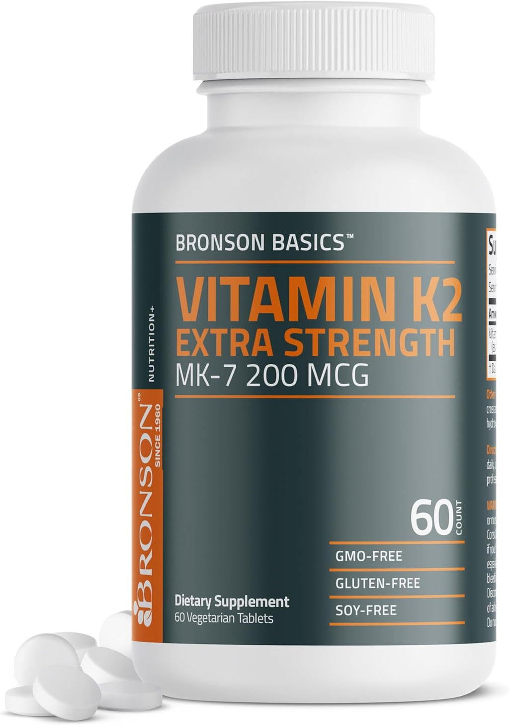 Bronson Vitamin K2 MK-7 200mcg Extra Strength, 250 Vegetarian Tablets